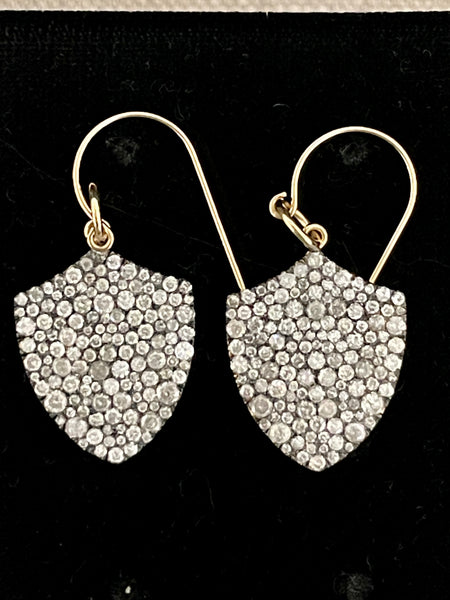 Diamond encrusted shield of faith earrings 18k