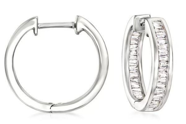14k Diamond hoop channel set  earrings