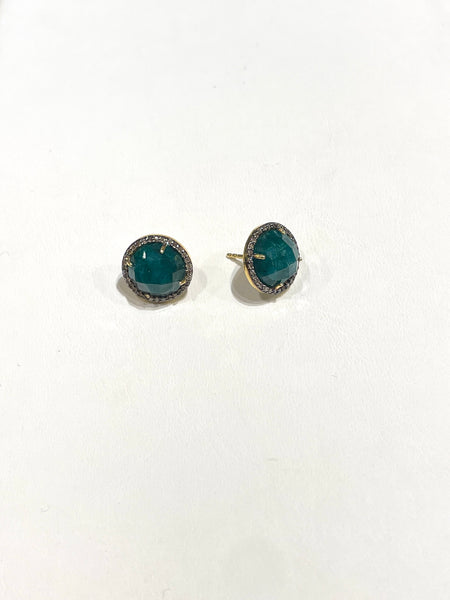 Emerald and diamond post earrings