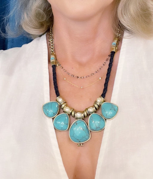 Turquoise and brass statement necklace