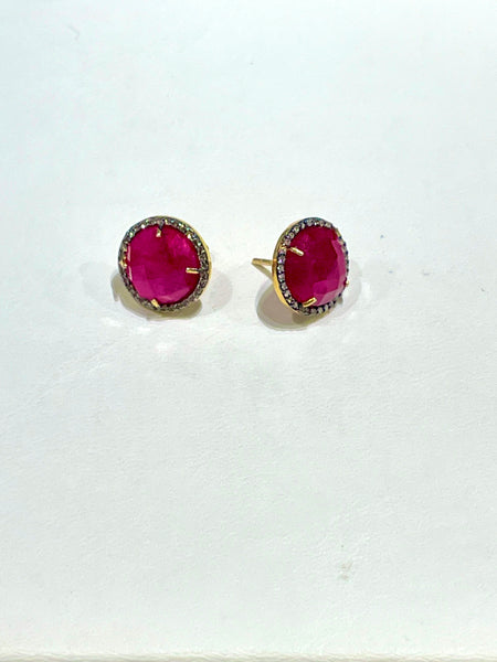 Ruby and diamond post earrings