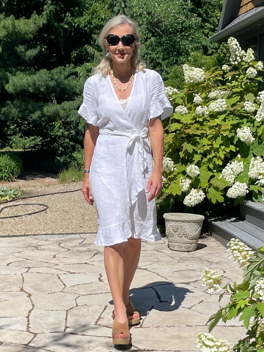 A White Linen Wrap Dress - XS / White A White Linen Wrap Dress - XS / White