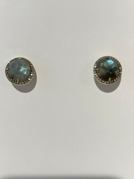 Labradorite diamond post earrings