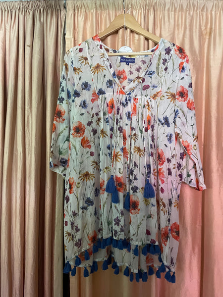Floral top w fringe tunic